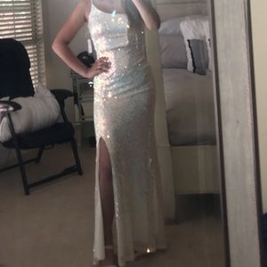 Beautiful white prom sequin prom dress
